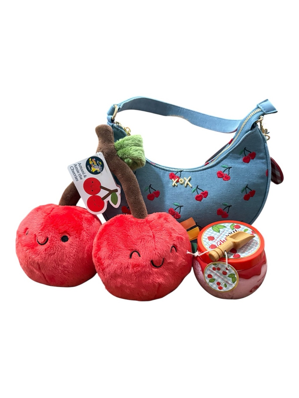 Betsey Johnson Blue Jean Cherries Embroidered Shoulder Bag